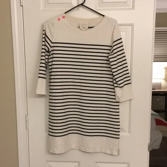Anthropologie Allihop cream dress with navy stripes size Small - Picture 2 of 7